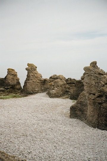 Sea stacks on a pebble beach