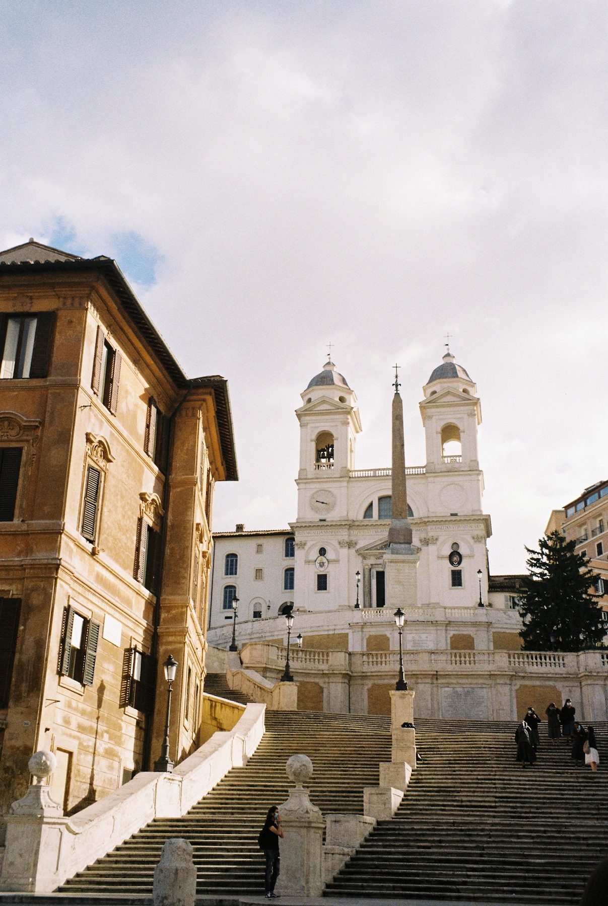The nearly empty Spanish Steps rising to the twin towers of Trinità dei Monti